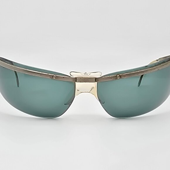 *SOLD* Renauld of France Orama Sixty One Silver Frame Green Lens Wrap Sunglasses - Picture 2 of 16